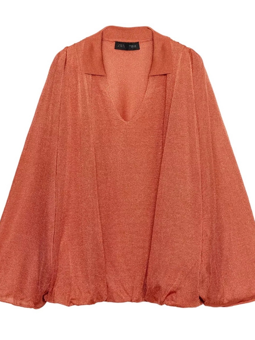Zara Metallic Rust V-Neck Balloon Sleeve Top